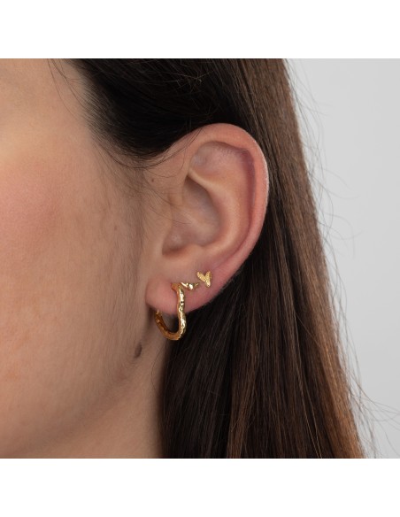 Pendientes Corazon Con Alas - 7*3mm - Bañado Oro y Plata Rodiada