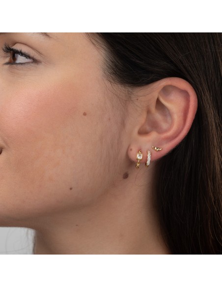 Pendientes Corazon Con Alas - 7*3mm - Bañado Oro y Plata Rodiada