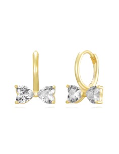 Pendientes Aro - Circonita Blanca - Lazo 11mm - Bañado Oro y Plata Rodiada 2