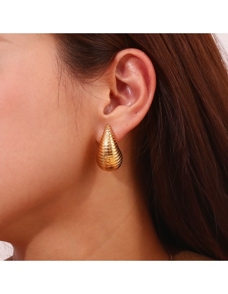 Pendiente Acero - Lágrima con rayas 31,50mm - Color Oro y Plata