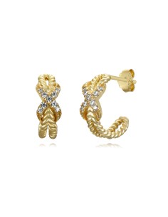 Pendientes Semi Aro Nudo - 13 mm - Circonita - Bañado oro y Plata Rodiada