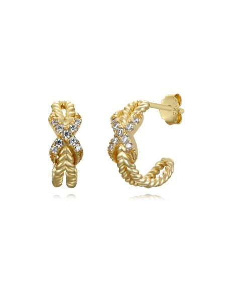 Pendientes Semi Aro Nudo - 13 mm - Circonita - Bañado oro y Plata Rodiada