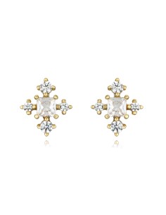 Pendientes Copo de Nieve - 9 mm - Circonita - Bañado oro y Plata Rodiada