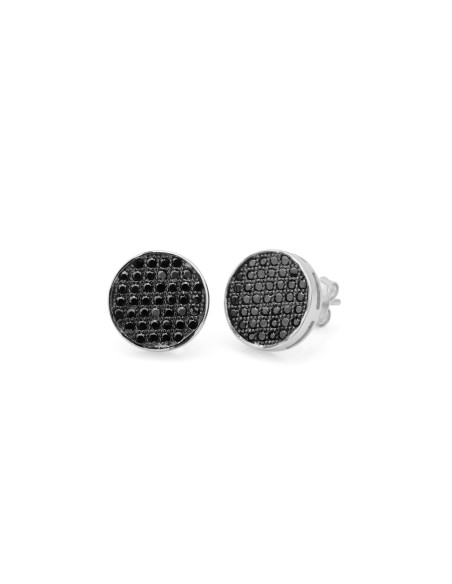 Pendientes Círculo - Circonita Negra - 12 mm - Plata Rodiada