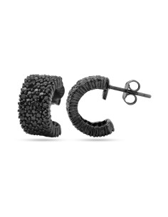 Pendientes Aro - Circonita Negra - 15 mm (10mm interior) - Bañado Rutenio