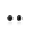 Pendientes Círculo - Circonita Blanca y Negra - 13 mm - Plata Rodiada