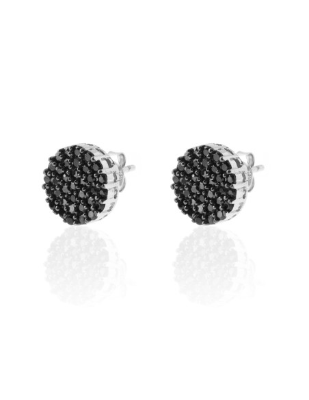 Pendientes Círculo - Circonita Negra - 11 mm - Plata Rodiada