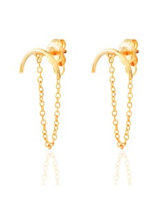 Pendientes Ear jacket - Cadena y Palo - 12mm - Bañado Oro y Plata Rodiada 2