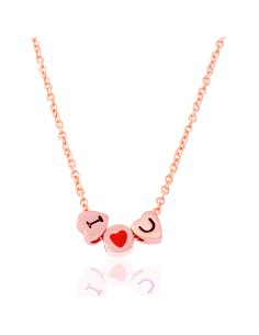 Collar Plata - I love U - Enamel Roja - Bañada Oro y Plata Rodiada 2