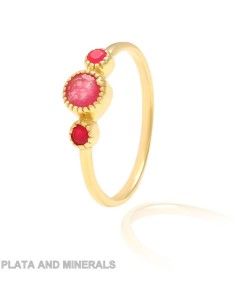 Anillo Mineral - 4mm - 16 - Rubi - Plata Chapado Oro 2