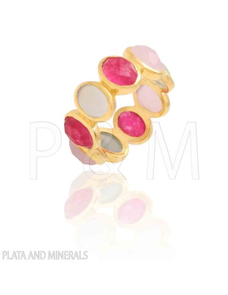 Anillo Mineral - 16 - Plata Chapado Oro - Varios
