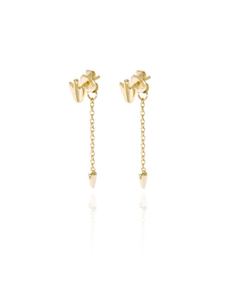 Pendientes Ear Jacket - Flecha Cadena 38 mm - Bañado Oro y Plata Rodiada