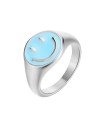 Anillo Acero Smiley - Enamel Granate 12mm