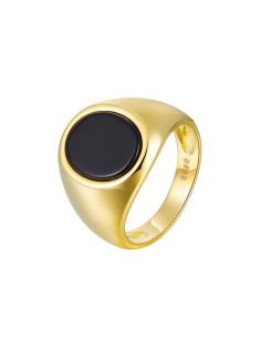 Anillo Acero - Mineral Onix Negro - 10*13mm - Bañado Oro 2