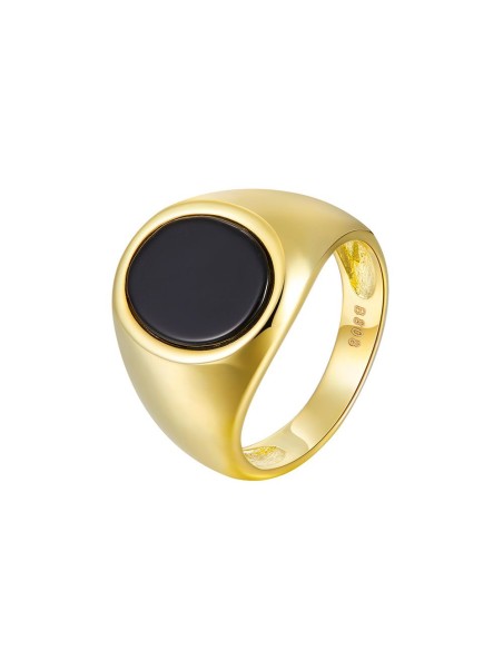 Anillo Acero - Mineral Onix Negro - 10*13mm - Bañado Oro