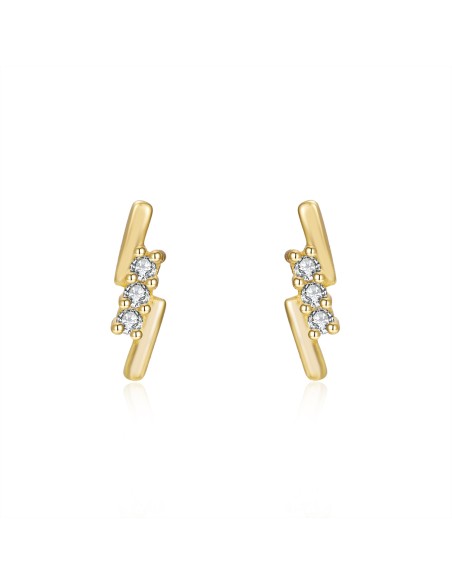 Pendientes Rayo - Circonita - 8 mm - Bañado Oro y Plata Rodiada