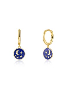 Pendientes Luna Estrella Enamel 11mm Bañado Oro 2