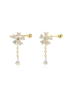 Earcuff Flor Turquesa Chapado Oro 19mm 2