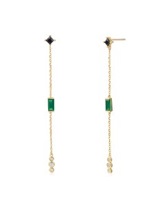 Pendientes Circonita Verde Negra Caden 70mm Bañado Oro 2