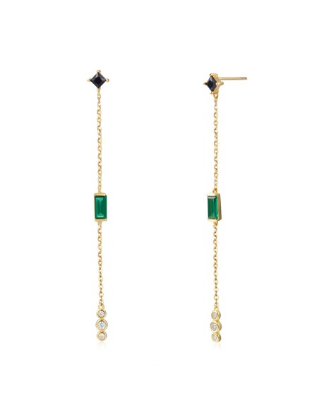 Pendientes Circonita Verde Negra Caden 70mm Bañado Oro Pendientes Circonita Verde Negra Caden 70mm Bañado Oro