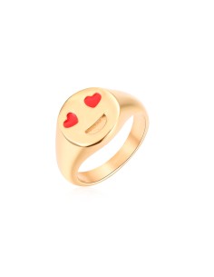 Anillo Acero - Enamel Smiley Corazon - 11.50mm - Bañado Oro 2
