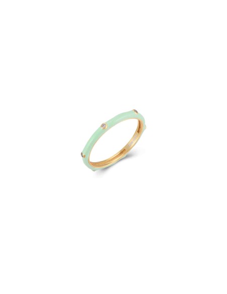 Anillo Enamel - Circonita - Plata Bañado Oro