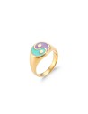 Anillo Acero - Enamel Yin y Yang - 13mm - Bañado Oro