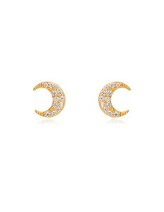 Pendientes Luna - Circonita Blanca - 5 mm - Plata Bañado Oro y Plata Rodiada 2