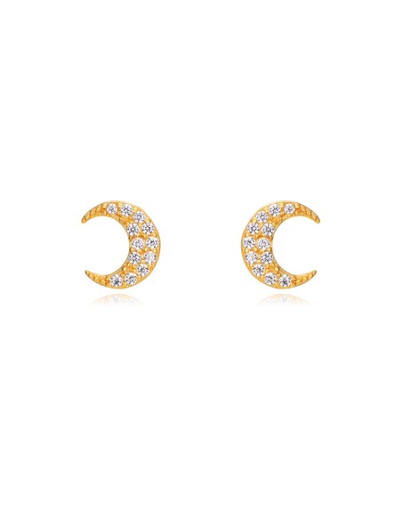Pendientes Luna - Circonita Blanca - 5 mm - Plata Bañado Oro y Plata Rodiada