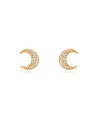 Pendientes Luna - Circonita Blanca - 5 mm - Plata Bañado Oro y Plata Rodiada