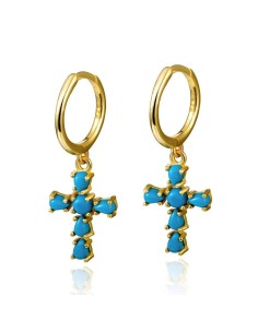 Pendiente Mineral - Cruz 9.5*12.50mm - Turquesa - Bañado Oro 2