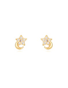 Pendientes Luna-Estrella - Circonita - 6 mm - Bañado Oro y Plata Rodiada 2