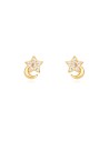 Pendientes Luna-Estrella - Circonita - 6 mm - Bañado Oro y Plata Rodiada