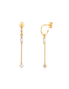 Pendientes Cadena - Circonita Blanca - 13 + 35 mm - Bañado Oro y Plata Rodiada 2