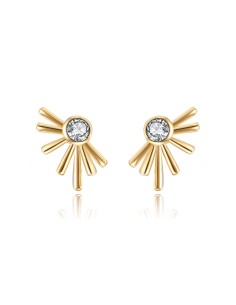 Pendientes Sol - Circonita 12 * 7 mm - Bañado Oro y Plata Rodiada 2