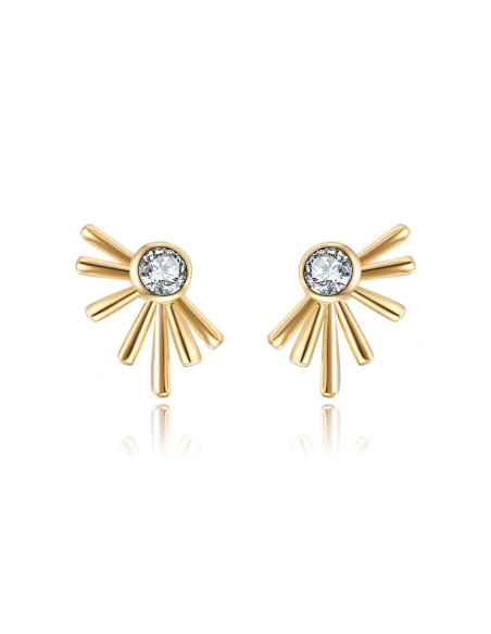 Pendientes Sol - Circonita 12 * 7 mm - Bañado Oro y Plata Rodiada