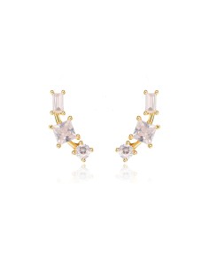 Pendientes Tres Circonita - 6*16 mm - Bañado Oro y Plata Rodiada 2