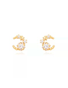 Pendientes Luna Estrella - Circonita Blanca - 6 mm - Bañado Oro y Plata Rodiada 2