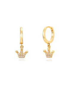 Pendientes Corona Circonita - 11 + 9 mm - Bañado Oro y Plata Rodiada 2