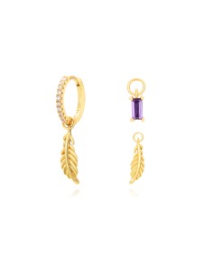 Pendiente Circonita - 2 Charms - Circonita Amatista - Bañado Oro y Plata Rodiada 2