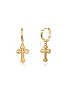 Pendientes Cruz - 11 + 14 mm - Bañado Oro y Plata Rodiada 2