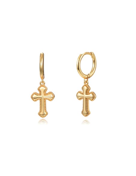 Pendientes Cruz - 11 + 14 mm - Bañado Oro y Plata Rodiada